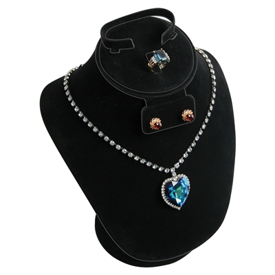 185-2(BK) Combination Black Velvet. Neckform Stand-Necklace, Earring,Ring