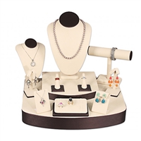SET67-L30 12 Piece Beige Leatherette Jewelry Display Set