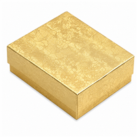 Gold paper jewelry box with cotton insert for earrings, beads, charms, and small jewelry items.