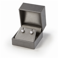 Metallic silver leatherette earring box with stud earrings