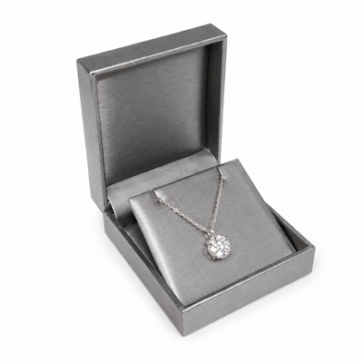 Silver leatherette long earring and pendant jewelry box with pendant necklace