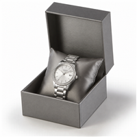 Metallic silver leatherette pillow box with watch display pillow
