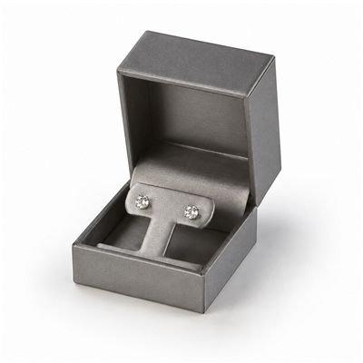 Metallic silver leatherette T earring box with stud earrings
