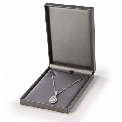 Silver leatherette necklace and pendant jewelry box with pendant necklace