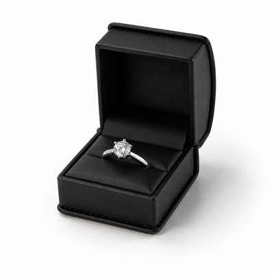 Black Leatherette Ring Box with Satin Ribbon Bow and Outer Box