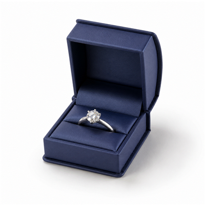 Navy Blue Leatherette Ring Box with Satin Ribbon Bow and Outer Box
