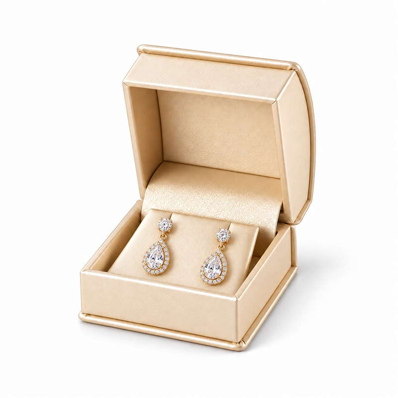 1602E/GD Light Gold Leatherette Roll-Top Stud Earring Box