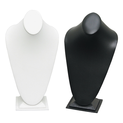 White Faux Leather Necklace Display Bust with Gold Pendant Necklace, 18 Inch Tall