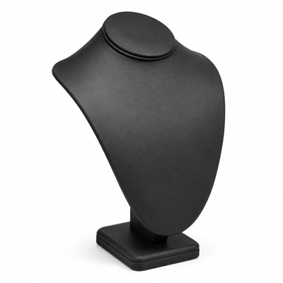 Black Faux Leather Standing Necklace Display Bust with Gold Pendant Necklace
