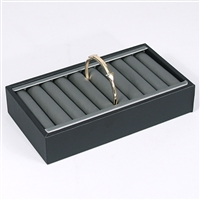 210 (87R) 9-Slotted Bangle Display Tray â€“ Steel Gray Faux Leather with Black Trim
