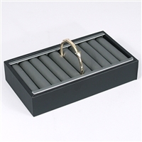 210 /87R  9-Slotted Bangle Display Tray â€“ Steel Gray Faux Leather with Black Trim
