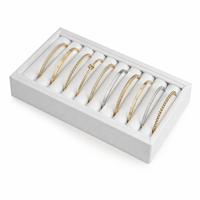 210L-WH White Faux Leather Bangle and Bracelet Display Tray 9 Slots