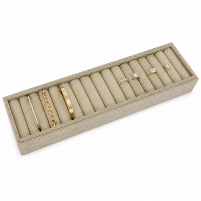 Burlap jewelry tray with 21 slots for bangles bracelets and watches