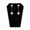 Black velvet earring and pendant display stand holding one pair of earrings for jewelry showcase and retail display.