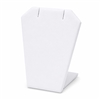 White leatherette earring and pendant display stand designed to hold one pair of earrings or a single pendant for jewelry showcases and retail displays.