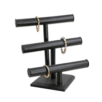 Black Leatherette Triple T-Bar Bracelet and Watch Display Stand