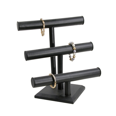 Black Leatherette Triple T-Bar Bracelet and Watch Display Stand