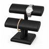 218-2AL BK black leather double oval T-bar watch and bracelet display