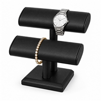 218-2AL BK black leather double oval T-bar watch and bracelet display