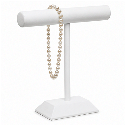 White Leatherette T-Bar Jewelry Display Stand for Necklaces, Bracelets and Watches
