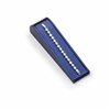 Navy blue leatherette bracelet display ramp with back strap