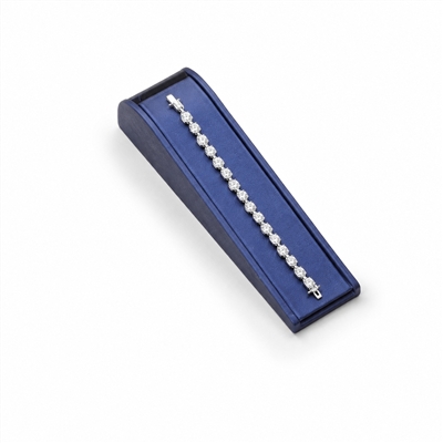 Navy blue leatherette bracelet display ramp with back strap