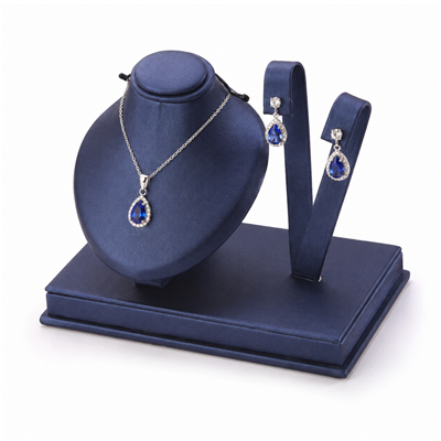 2457-B/NV  Navy Blue Leatherette Pendant & Earring Mini Display Set