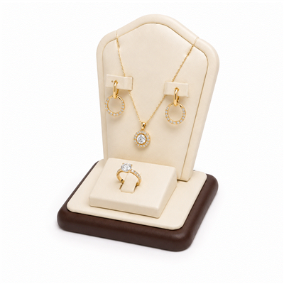 Chocolate Beige Leatherette Jewelry Display Set