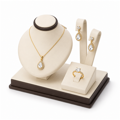 2457-A/CB  CHOCOLATE/BEIGE RING/EARRING/PENDANT