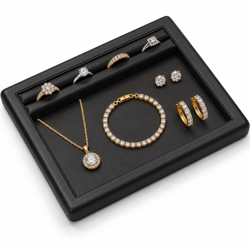 2498B-BK Black Leatherette Jewelry Counter Tray 9 7/8 x 8 1/4 Inches