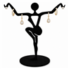 Black metal earring display stand holding three pairs of earrings