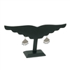 Black wing-shaped faux leather earring display stand holding earrings