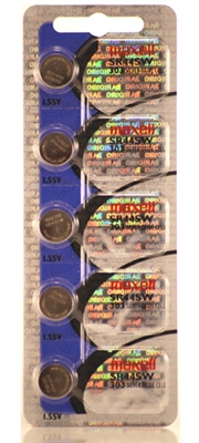 Maxell 303 SR44SW 1.55V Silver Oxide Watch Battery 5 Pack