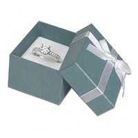 3111/MB Blue and White Bow Ring Box with Silver Bow
