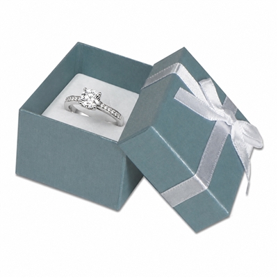 3111/MB Blue and White Bow Ring Box with Silver Bow
