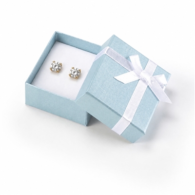 3112/MB Light Blue Stud Earring Gift Box with White Bow
