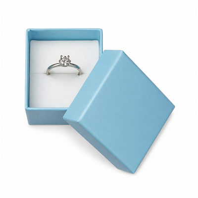 Luxury Light Blue Paper Ring Box with White Interior for Jewelry Presentation