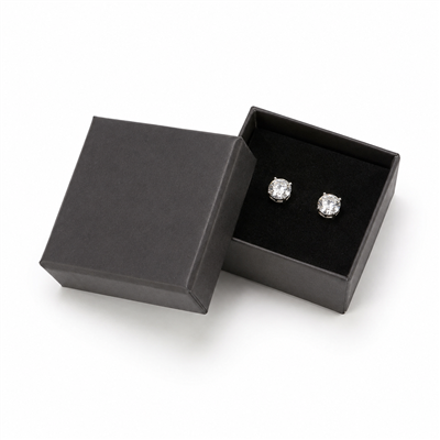 Black paper earring box with stud earrings