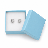 Light blue paper earring box with stud earrings