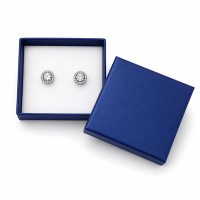 Navy blue paper earring jewelry box with stud earrings