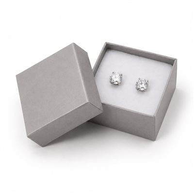 Silver paper earring box with stud earrings