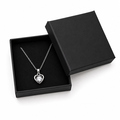 Black cardboard pendant jewelry box with necklace
