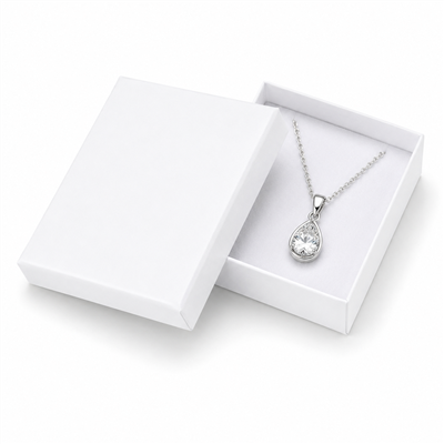 White paper pendant jewelry box with necklace