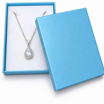 Blue necklace jewelry box with pendant necklace