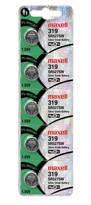 Maxell 319 SR527SW 1.55V Silver Oxide Watch Battery 5 Pack