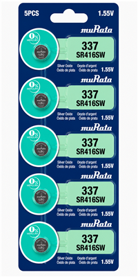 Sony muRata 337 SR416SW 1.55V Silver Oxide Watch Battery 5 Pack