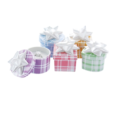 3464 HB Mini Assorted Plaid Hat Box jewelry ring gift box with white foam insert