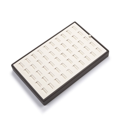 Chocolate Beige Leatherette 50-Slot Ring Display Tray
