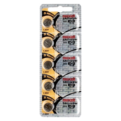 Maxell 366 (SR1116SW) 1.55V Mercury Free Silver Oxide Watch Battery 5 Pack