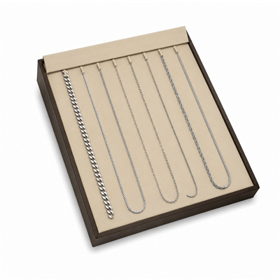 Chocolate Beige Leatherette Chain Display Tray for Jewelry Necklaces and Chains